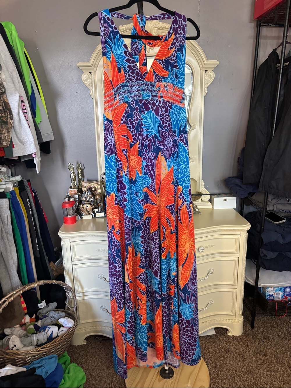 Moda International Purple Blue Orange Floral Maxi Dress